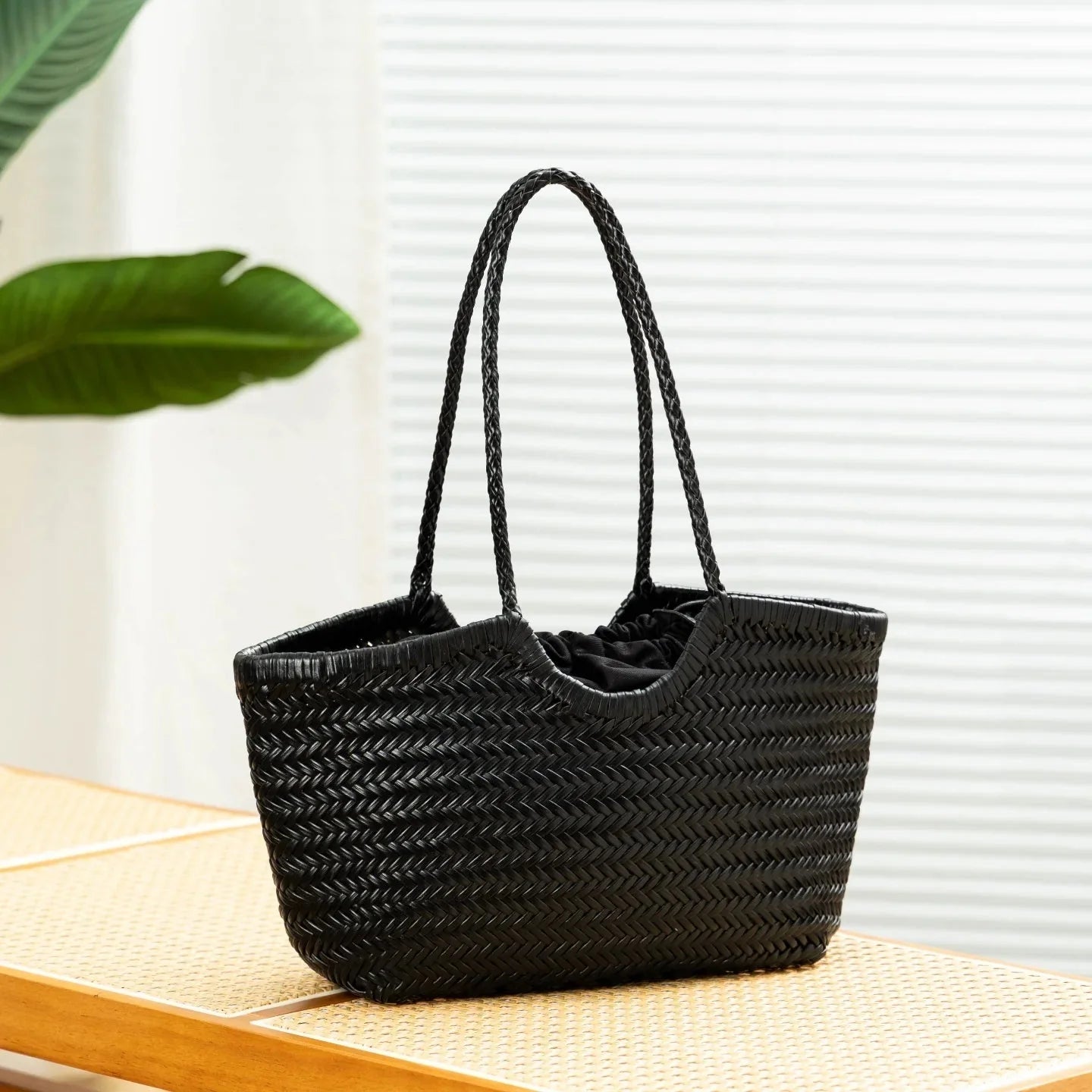 OLANE Handwoven Leather Tote Bag IvoryLargeWomen's Handbags