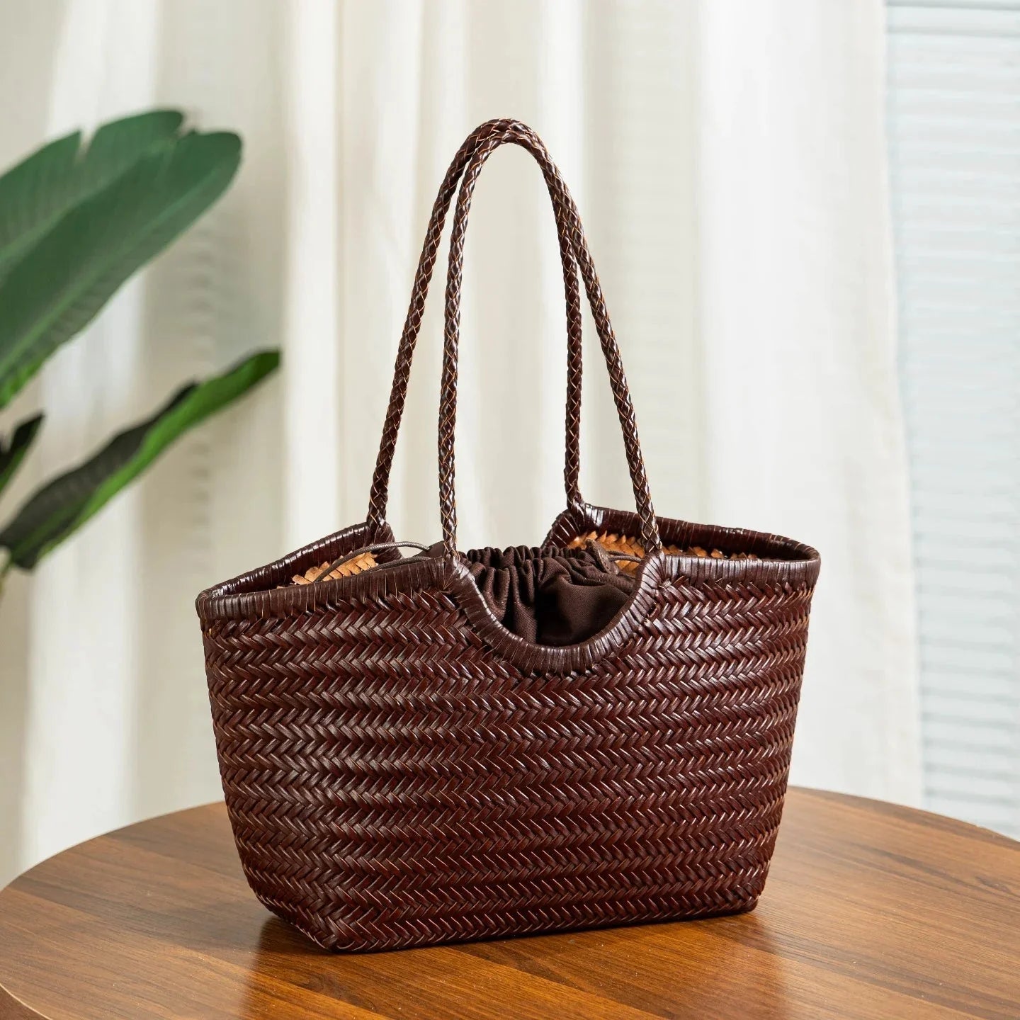 OLANE Handwoven Leather Tote Bag IvoryLargeWomen's Handbags