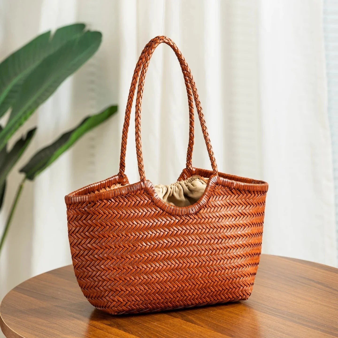 OLANE Handwoven Leather Tote Bag IvoryLargeWomen's Handbags