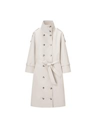 High-Neck Belted Long Trench Coat