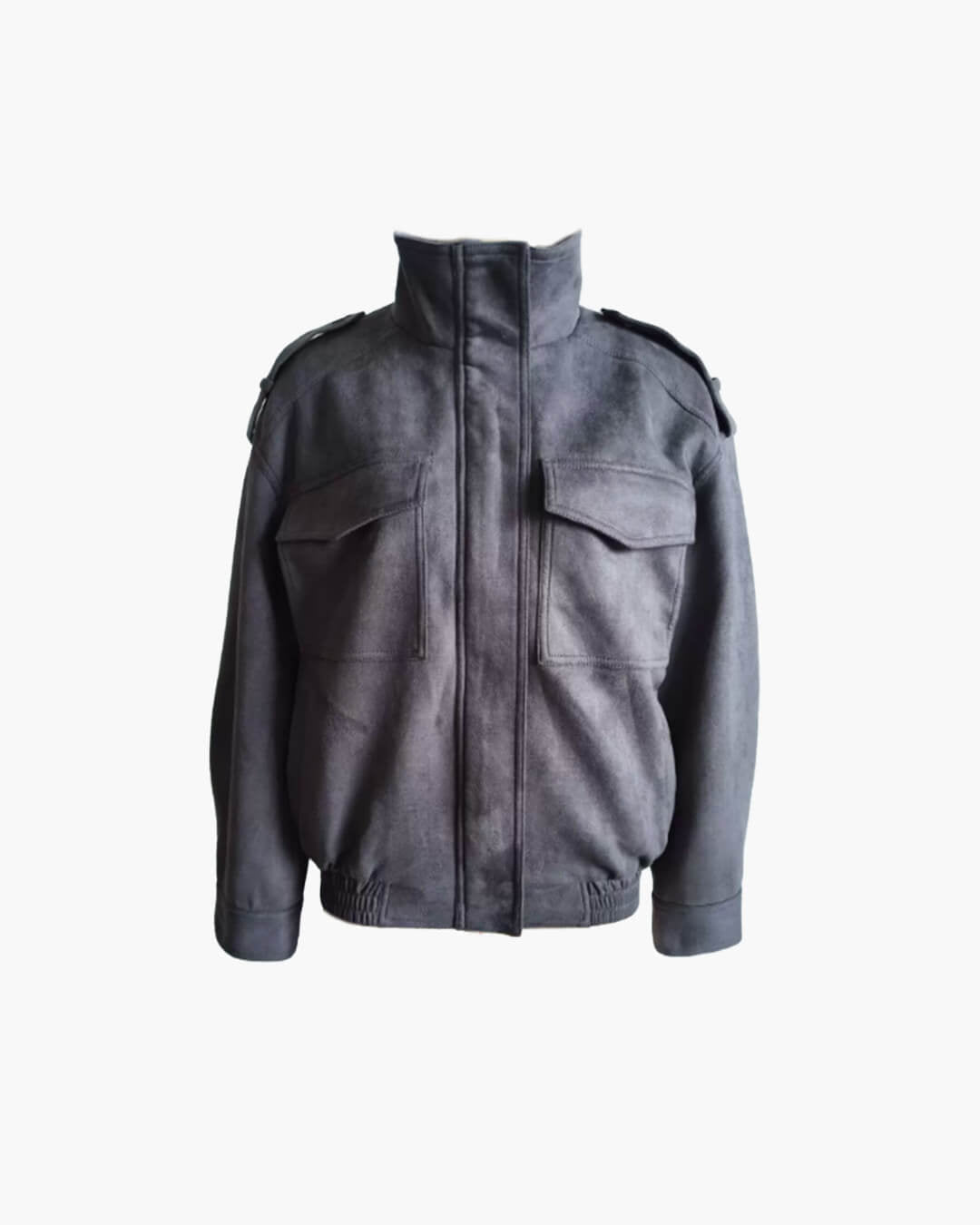 OLANE High-Neck Collar Suede Jacket with Pocket CharcoalXSWomen's Coats & Jackets