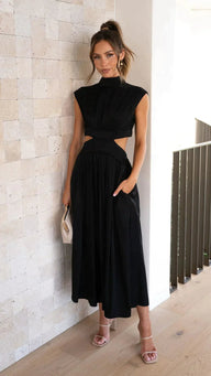 High-Neck Cut Out Midi Dress