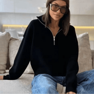 High Neck Half-Zip Knit Sweater