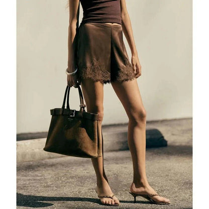 OLANE High - Rise Cut Satin Shorts BrownMWomen's Bottoms