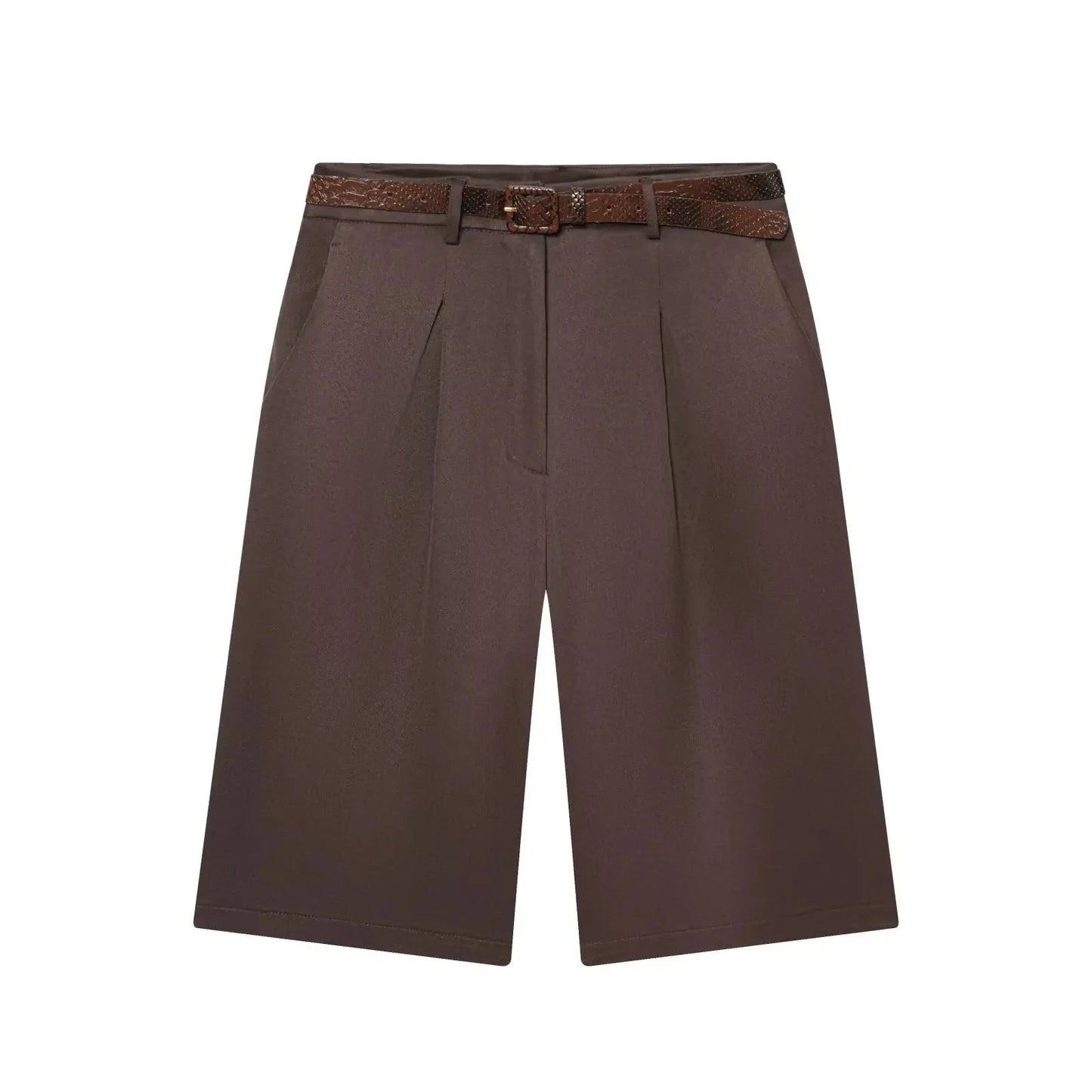 OLANE High Waist Belted Bermuda Shorts BrownXSWomen's Bottoms