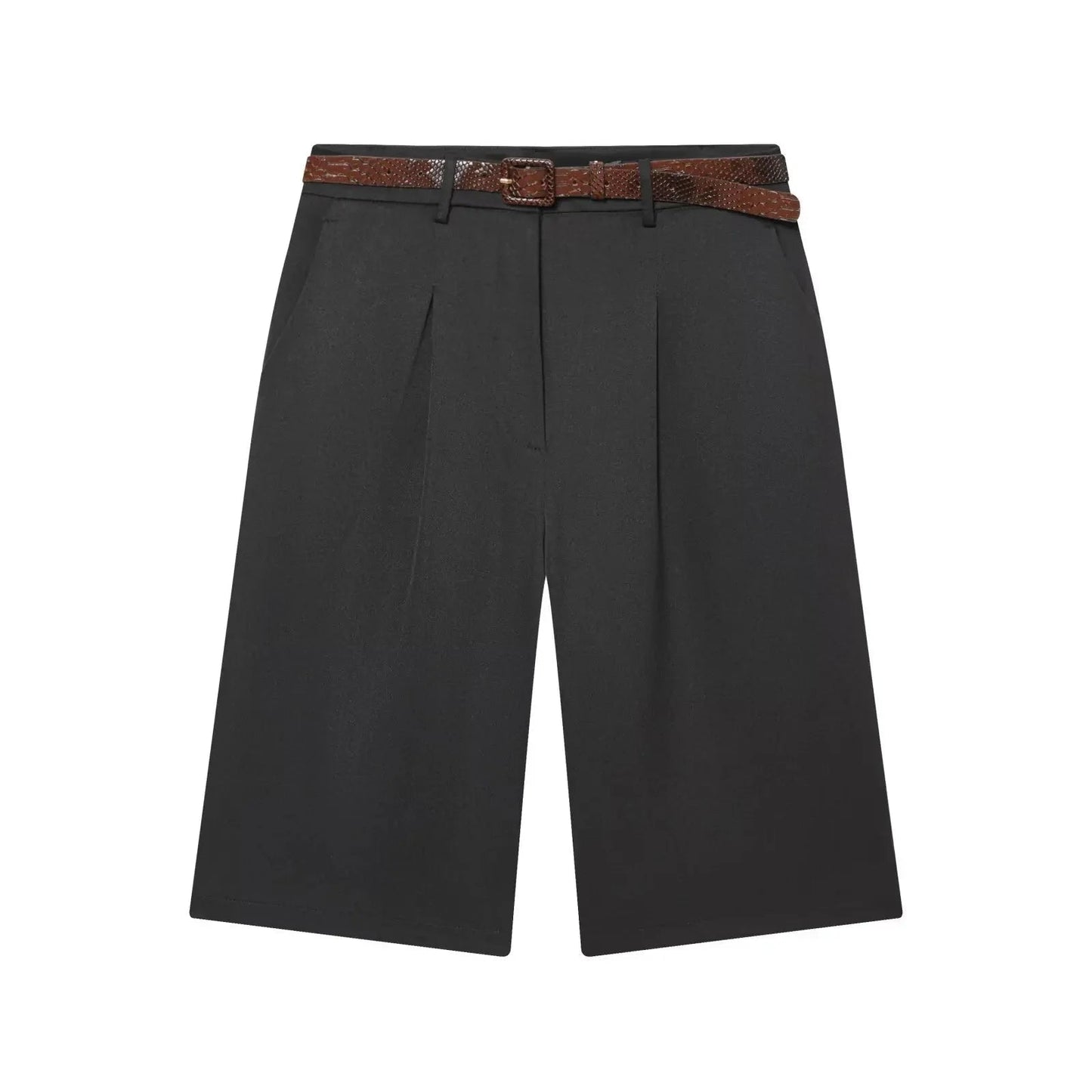 OLANE High Waist Belted Bermuda Shorts BrownXSWomen's Bottoms