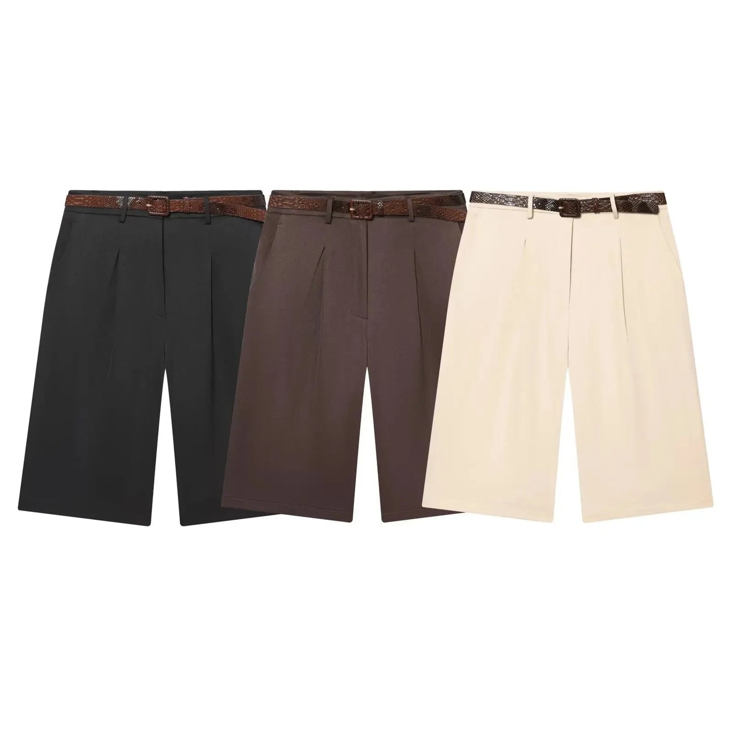 OLANE High Waist Belted Bermuda Shorts BrownXSWomen's Bottoms