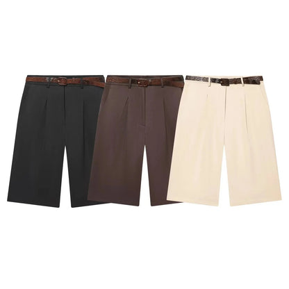 OLANE High Waist Belted Bermuda Shorts BrownXSWomen's Bottoms