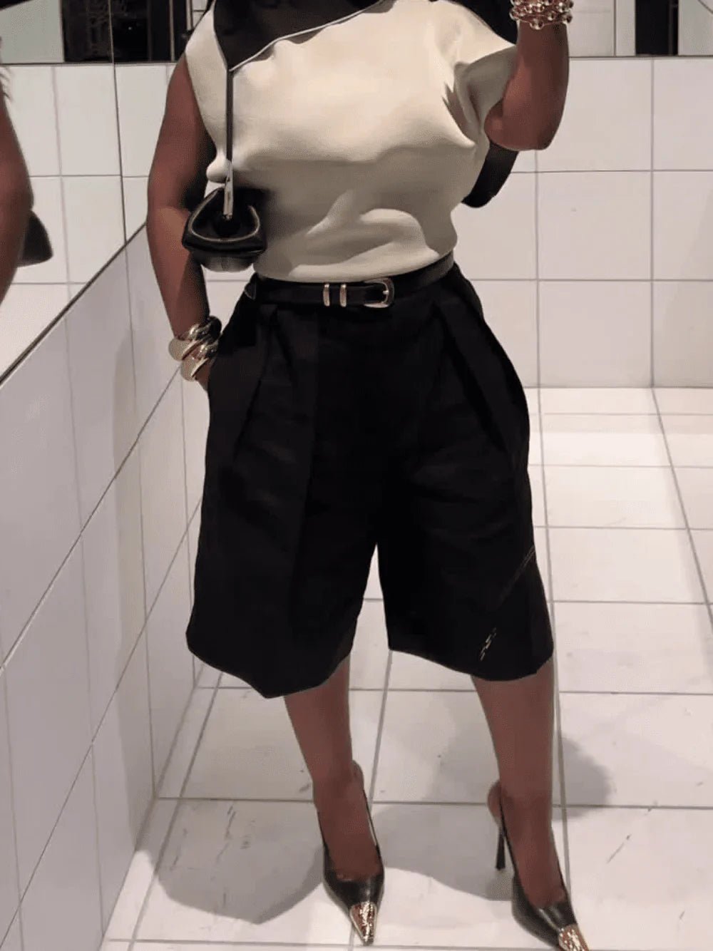 OLANE High Waist Belted Bermuda Shorts BrownXSWomen's Bottoms