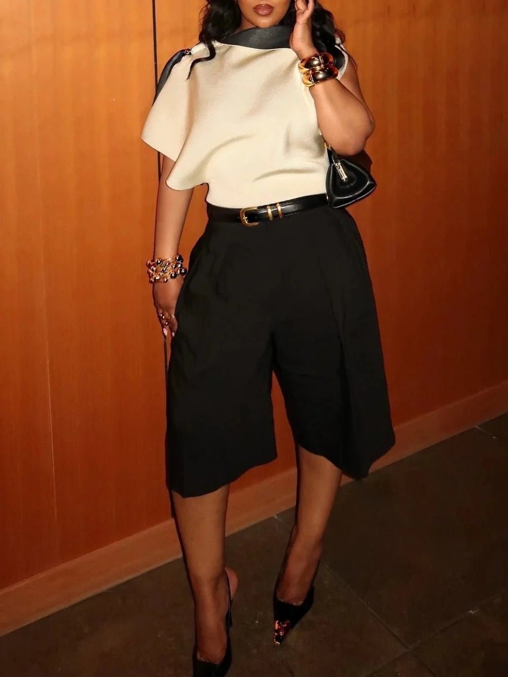 OLANE High Waist Belted Bermuda Shorts BrownXSWomen's Bottoms