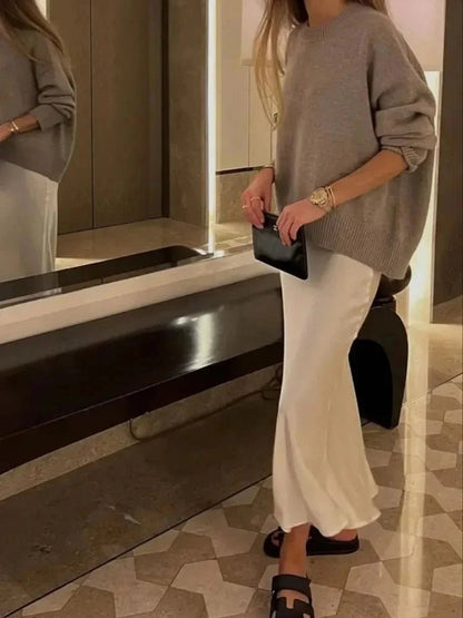 OLANE High Waist Satin Midi Skirt Light BlueXSWomen's Bottoms