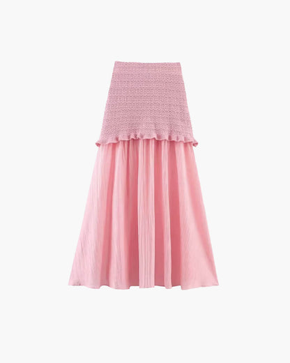 OLANE Julie Knitted Tank Pleated Skirt Set Pink SkirtSWomen's Sets
