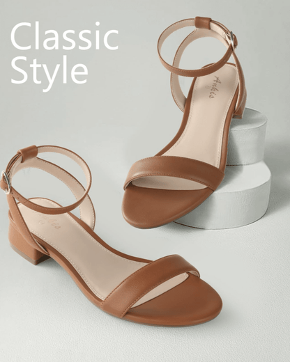 OLANE Kaya Block Heel Ankle Strap Sandal Beige35/5Shoes