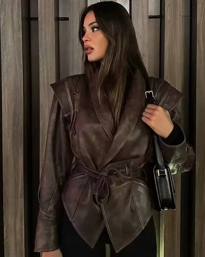 OLANE Kaye Leather Jacket BrownLJackets