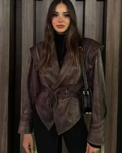 OLANE Kaye Leather Jacket BrownMJackets