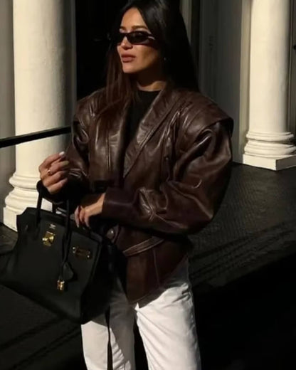 OLANE Kaye Leather Jacket BrownSJackets