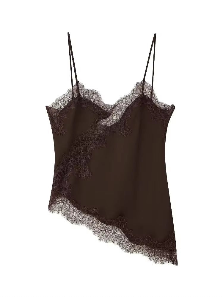 OLANE Keanna Asymmetric Satin Cami Top BlueMWomen's Tops