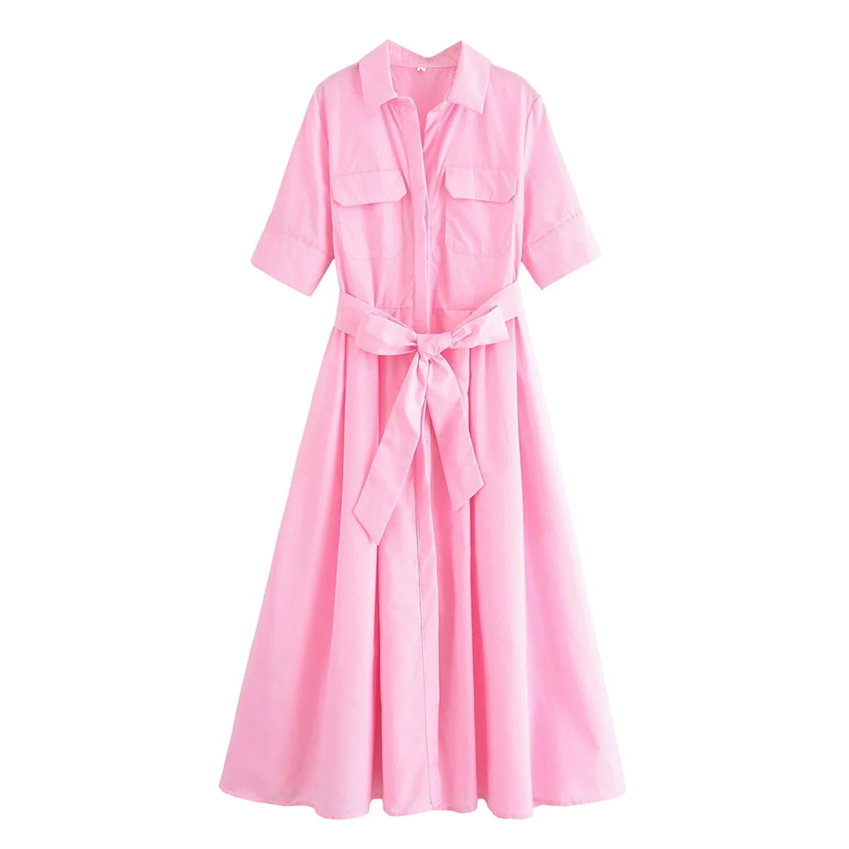 OLANE Kirra Belted Shirt Midi Dress Pink StripesXSWomen's Dresses