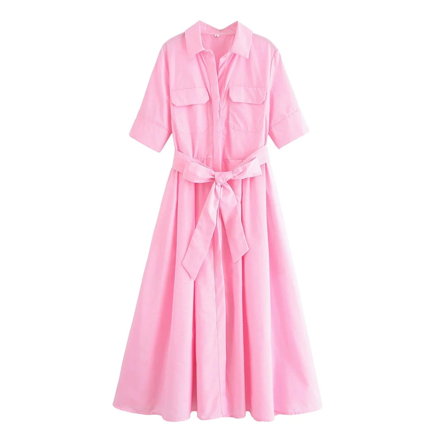 OLANE Kirra Belted Shirt Midi Dress Pink StripesXSWomen's Dresses