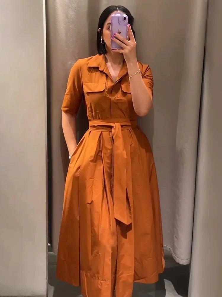 OLANE Kirra Belted Shirt Midi Dress Pink StripesXSWomen's Dresses