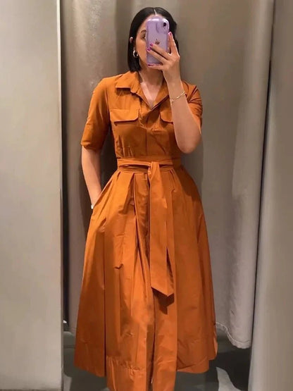 OLANE Kirra Belted Shirt Midi Dress Pink StripesXSWomen's Dresses