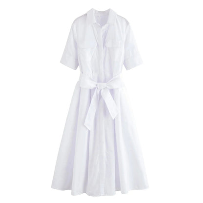 OLANE Kirra Belted Shirt Midi Dress Pink StripesXSWomen's Dresses