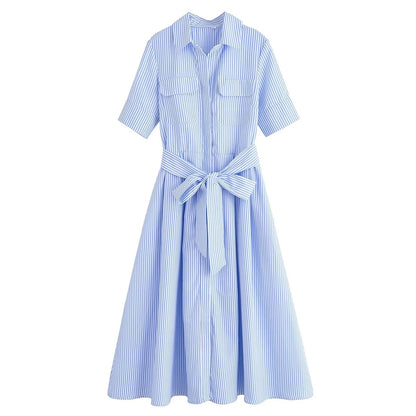 OLANE Kirra Belted Shirt Midi Dress Pink StripesXSWomen's Dresses