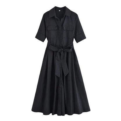 OLANE Kirra Belted Shirt Midi Dress Pink StripesXSWomen's Dresses