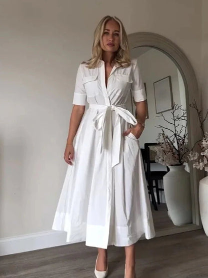 OLANE Kirra Belted Shirt Midi Dress Pink StripesXSWomen's Dresses