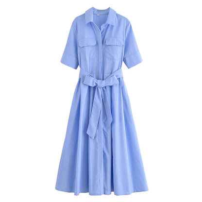 OLANE Kirra Belted Shirt Midi Dress Pink StripesXSWomen's Dresses