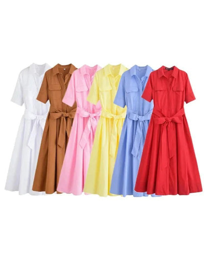 OLANE Kirra Belted Shirt Midi Dress Pink StripesXSWomen's Dresses