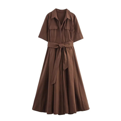 OLANE Kirra Belted Shirt Midi Dress Pink StripesXSWomen's Dresses