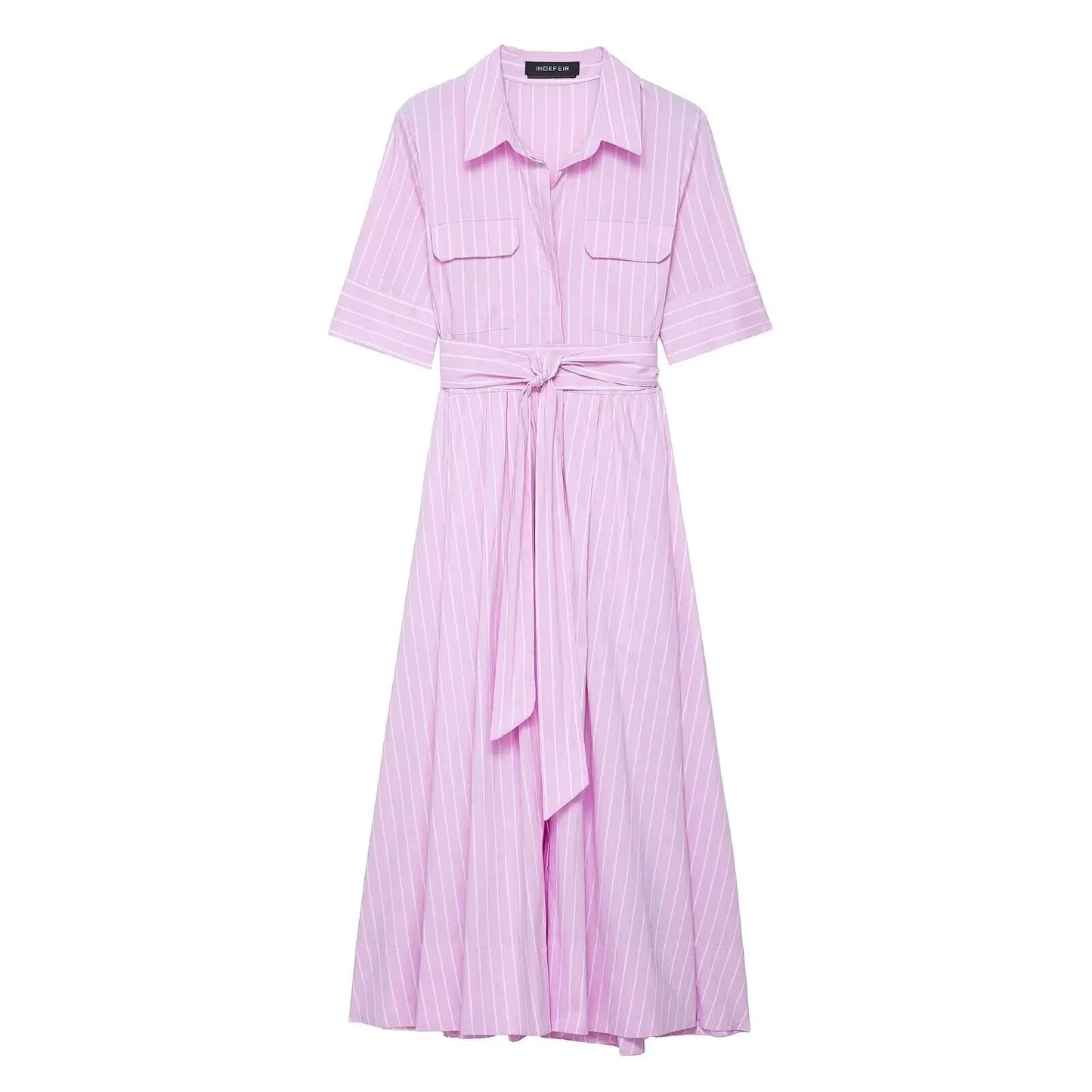 OLANE Kirra Belted Shirt Midi Dress Pink StripesXSWomen's Dresses