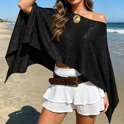 OLANE Evelyn Off-Shoulder Cape Poncho BlackCape