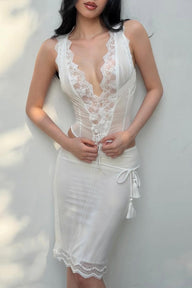Lace Trim Tie Back Skirt Set