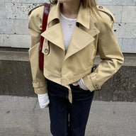 Lapel Collar Cropped Trench Jacket