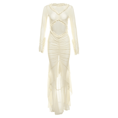 OLANE Lara Sheer Mesh Bodycon Maxi Dress BeigeMWomen’s Dresses