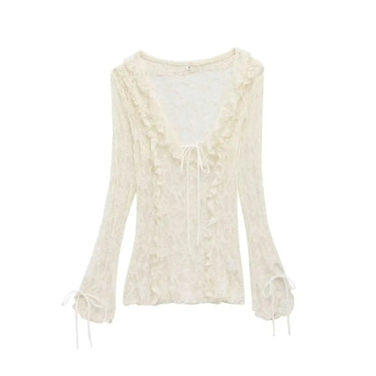 OLANE Layered Lace Collar V-Neck Top WhiteSWomen’s Tops