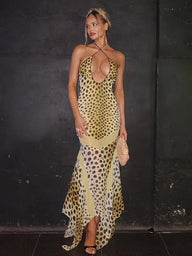 Layla Backless Leopard Print Halter Maxi Dress