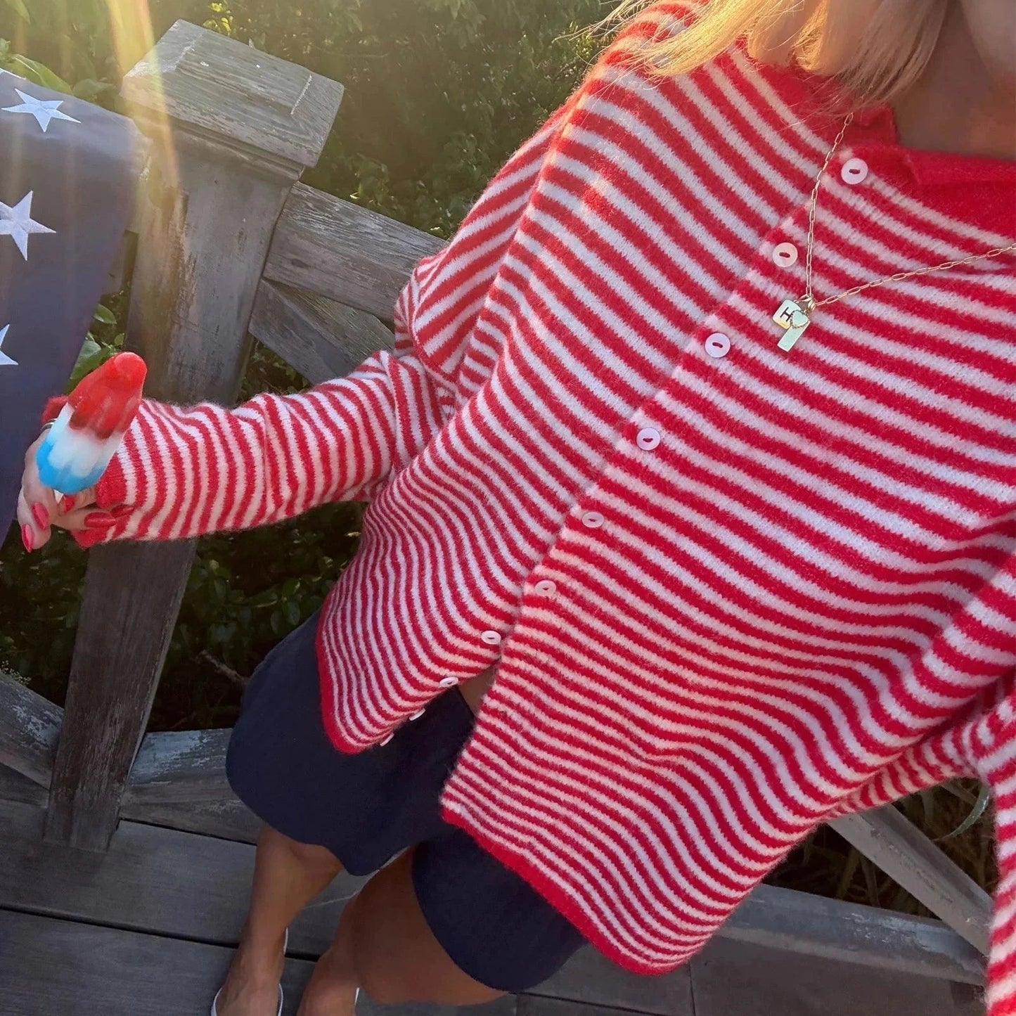 OLANE Lightweight Button-Down Striped Cardigan BrownSWomen's Sweaters & Cardigans