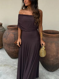 Annie Lightweight Chiffon Off Shoulder Maxi Dress