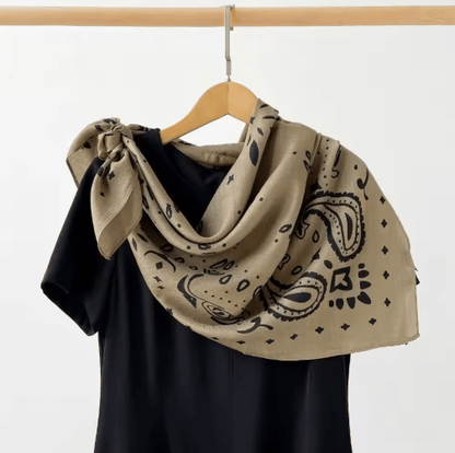 OLANE Lightweight Paisley Knitted Bandana Scarf BeigeOne sizeWomen's Accessories