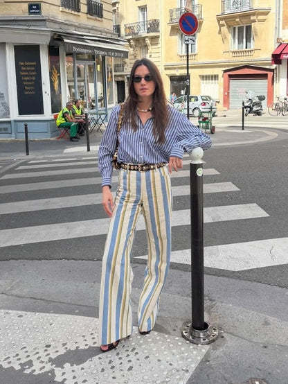 OLANE Lightweight Striped Low-Rise Trousers BlueSPants