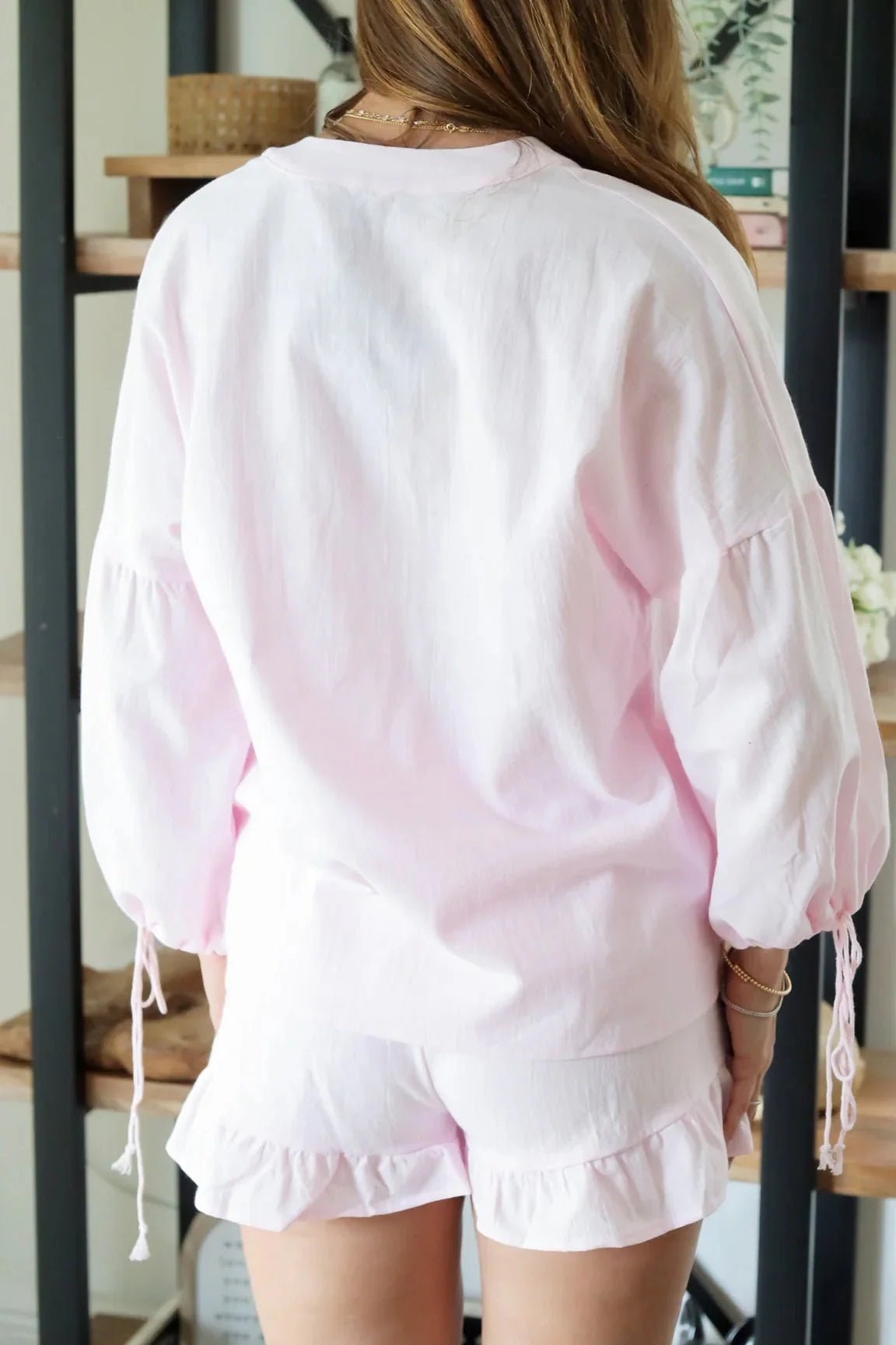 OLANE Linen Bell Sleeve Two-Piece Set SWomen's Sets