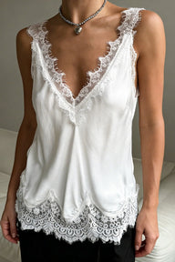 Olivia Loose Fit V-Neck Lace Trim Tank