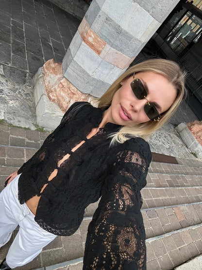 OLANE Nikki Puff Sleeve Lace Blouse BlackMWomen’s Tops