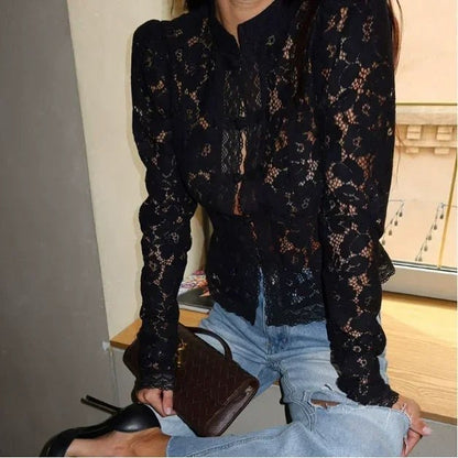 OLANE Nikki Puff Sleeve Lace Blouse BlackSWomen’s Tops