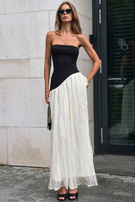 Off-Shoulder Contrast Irregular Maxi Dress