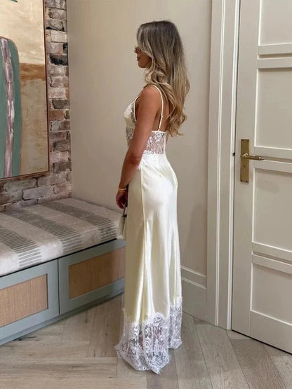 OLANE Off-Shoulder Lace Satin Dress SWomen's Dresses