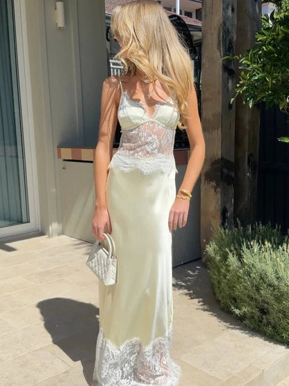 OLANE Off-Shoulder Lace Satin Dress SWomen's Dresses